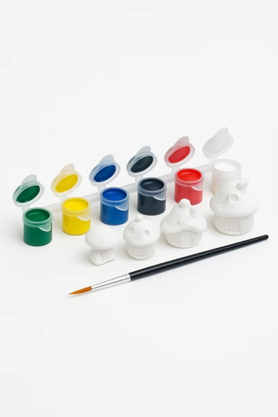 Ehobici Taş Boyama Seti Mantar Evler 6 Renk Akrilik Boya 5ml + Fırça - 2