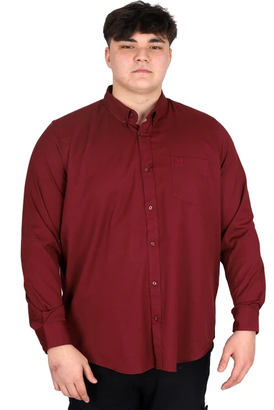 Mode XL Büyük Beden Erkek Uzun Kol Gömlek Cepli OXFORD U20367 Mürdüm