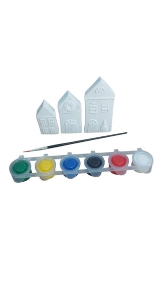 Ehobici Taş Boyama Seti Boyutlu Evler 6 Renk Akrilik Boya 5ml + Fırça - 2