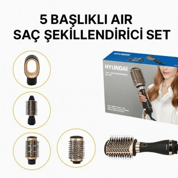 Hyundai HC-092 5’i 1 Arada Saç Şekillendirici Profesyonel Hızlı Kurutma ve Şekillendirme İçin - 9