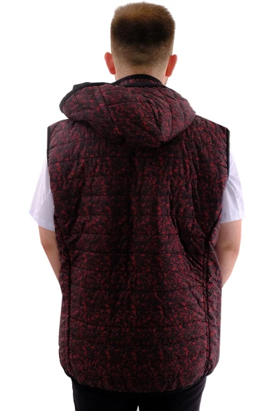 Mode XL Büyük Beden Erkek Yelek Kapitone Kapüşonlu 22600 Siyah-Kırmızı - 4