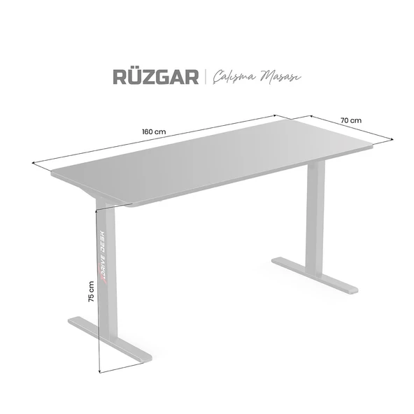 xDrive Rüzgar Çalışma Masası Siyah (160x70) - Resim 3