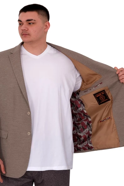 Mode XL Büyük Beden Erkek Ceket Blazer Britanya 23028 Vizon - 5