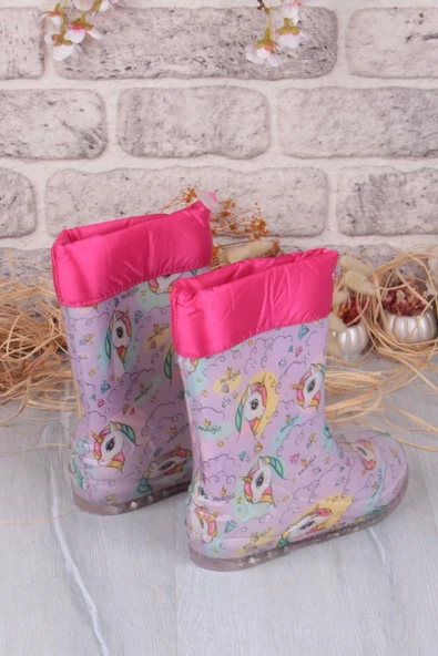 Fort 7061 Pembe Uniko Figürlü İçi Peluşlu Su Geçirmez Kız Çocuk Kar Yağmur Çizmesi - Resim 4