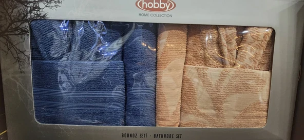 HOBBY AİLE BORNOZ TAKIMI PUGA ŞEFTALİ-İNDİGO ürün görseli