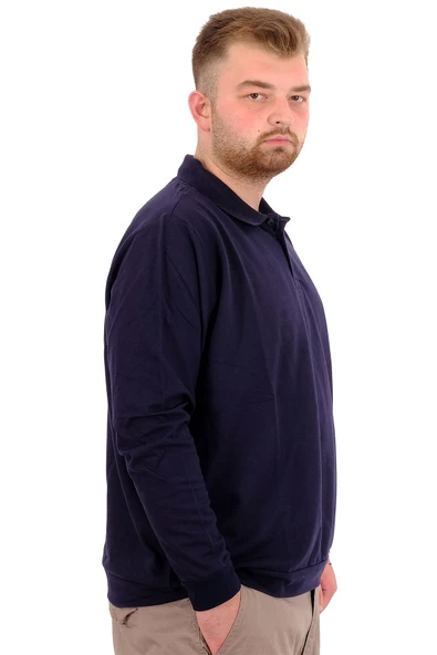 Mode XL Büyük Beden Erkek Polo Yaka Sweatshirt Nakışlı U24340 Lacivert - 3