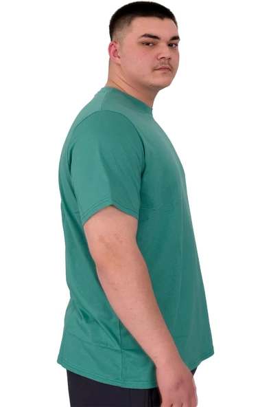 Mode XL Büyük Beden Erkek T-Shirt Bisiklet Yaka Compaes U25021 Çağla - Resim 2