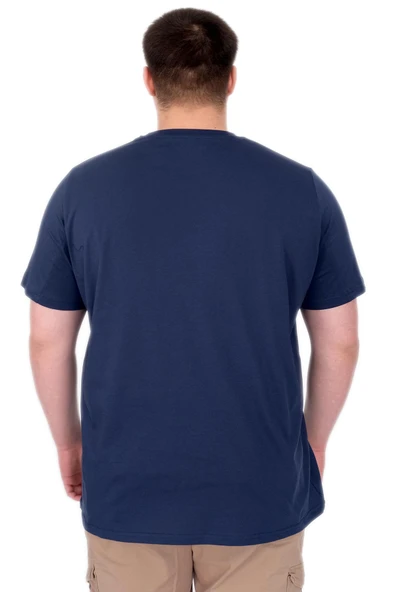 Mode XL Büyük Beden Erkek T-Shirt Bisiklet Yaka Reseve U25017 Indigo - Resim 3