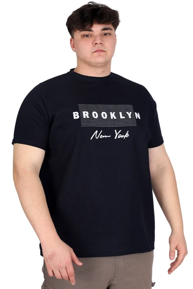 Mode XL Büyük Beden Erkek Tişört Baskılı BROOKLYN WAFFLE U25002 Lacivert ürün görseli 1