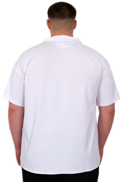 Mode XL Büyük Beden Erkek Gömlek Apas Yaka Şerit Desen Jakar U24382 Beyaz - Resim 3