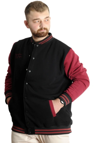 Mode XL Büyük Beden Erkek Kolej Mont Spor Ceket 23628 Siyah - 2