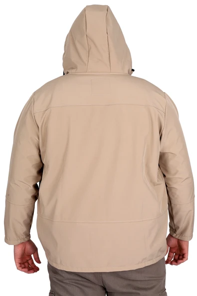 Mode XL Büyük Beden Erkek Kapüşonlu Mont Waterproof Softshell 21235 Bej - 4
