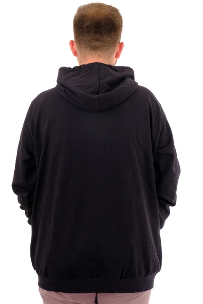 Mode XL Büyük Beden Erkek Sweatshirt Kapüşonlu Fermuarlı Recycle B24547 Siyah - Resim 4