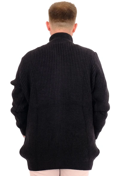 Mode XL Büyük Beden Erkek Örme Desenli Hırka RAİL 24210 Siyah - 4