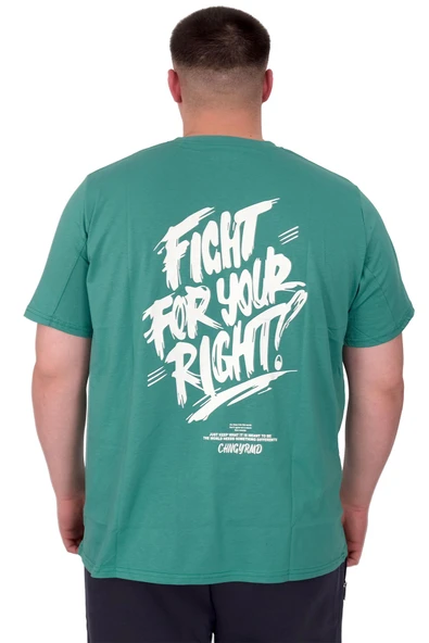 Mode XL Büyük Beden Erkek T-Shirt Bisiklet Yaka Compaes U25021 Çağla - Resim 3