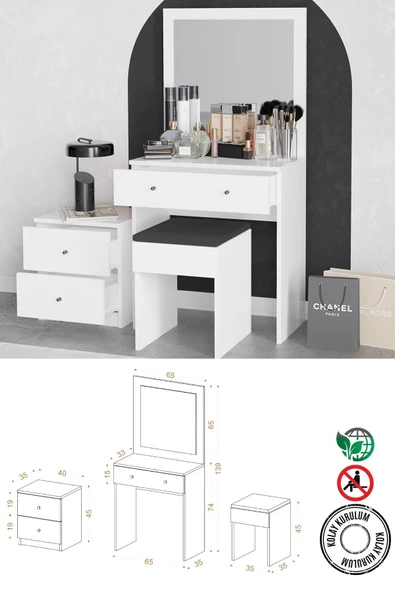 Decormet Nice Makyaj Masası Beyaz - Resim 3