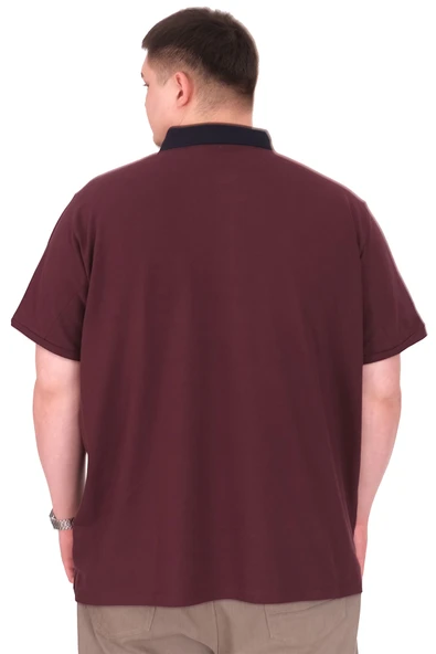 Mode XL Büyük Beden Erkek T-Shirt Polo Yaka YOURSELF U25310 Mürdüm - Resim 4