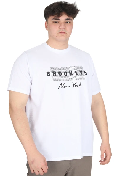Mode XL Büyük Beden Erkek Tişört Baskılı BROOKLYN WAFFLE U25002 Beyaz ürün görseli 1