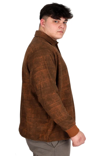 Mode XL Büyük Beden Erkek Polo Yaka Sweatshirt Baskılı Selanik U24440 Hardal - 2