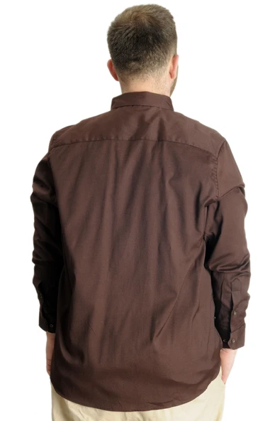 Mode XL Büyük Beden Erkek Gömlek U.Kol Cepli Oxford 20366 Kahverengi - 4
