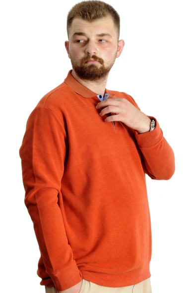 Mode XL Büyük Beden Erkek Sweat Polo Selanik Nakışlı 20440 Tarçın - Resim 3