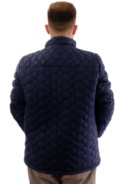 Mode XL Erkek Büyük Beden Dik Yaka Ribanalı Kol Fermuarlı Mont U24611 Lacivert - 4