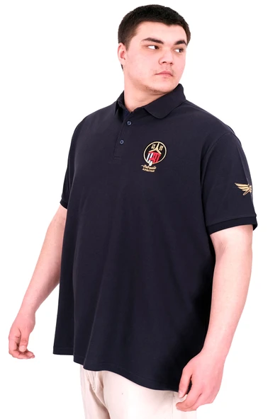 Mode XL Büyük Beden Erkek T-Shirt Pike Polo Yaka U25306 Lacivert ürün görseli 1