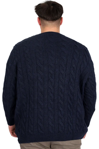 Mode XL Büyük Beden Erkek Kazak Bisiklet Yaka BRAIDED 24211 Lacivert - 4