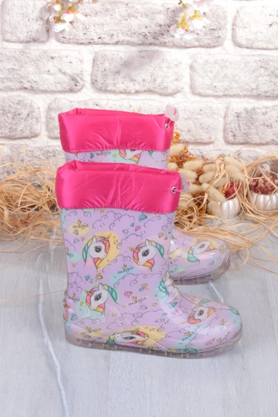 Fort 7061 Pembe Uniko Figürlü İçi Peluşlu Su Geçirmez Kız Çocuk Kar Yağmur Çizmesi - Resim 2