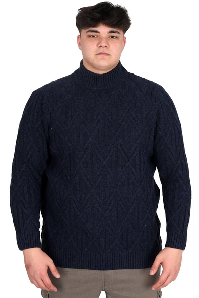 Mode XL Büyük Beden Erkek Kazak Yarım Balıkçı Yaka INFINITY 24212 Lacivert