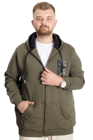 Mode XL Büyük Beden Erkek Sweat Kapşon Push Your Limit 23543 Haki ürün görseli