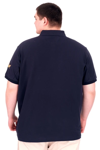 Mode XL Büyük Beden Erkek T-Shirt Pike Polo Yaka U25306 Lacivert - Resim 2