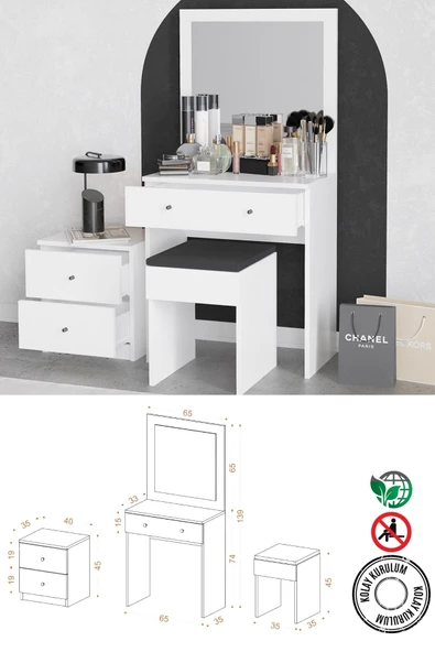 Decormet Nice Makyaj Masası Beyaz - Resim 5