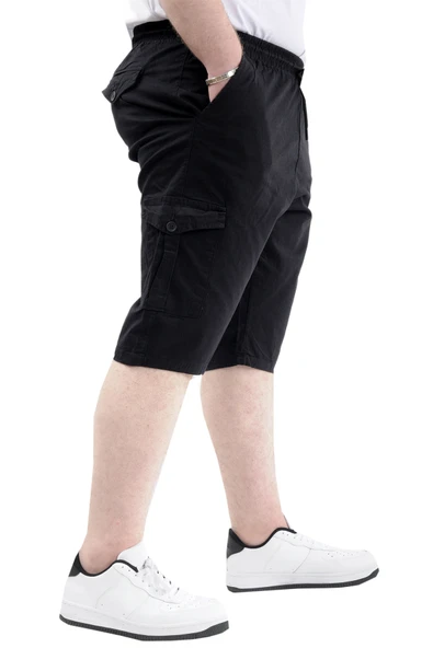 Mode XL Büyük Beden Erkek Kapri Kargo Cepli Beli Bağlamalı VALENCIA 21404 Siyah - 3