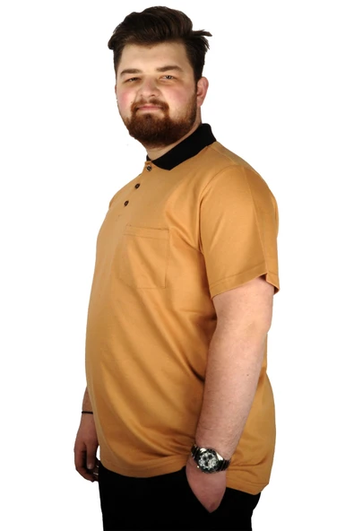 Mode XL T-Shirt Polo Yaka Cepli Klasik 20550 Hardal - Resim 2