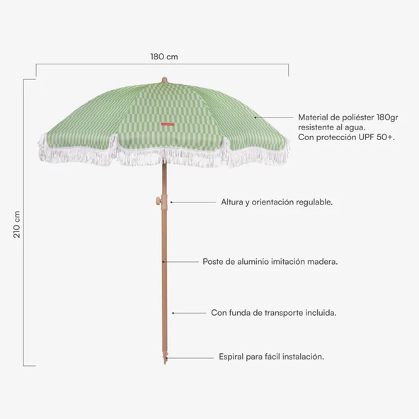 Flamingueo Caramel Plaj ve Bahçe Şemsiyesi Yeşil - 2