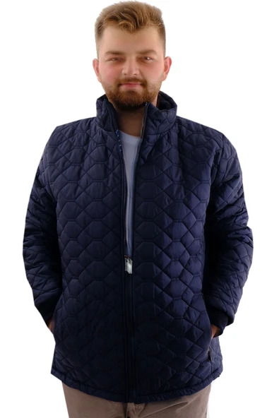 Mode XL Erkek Büyük Beden Dik Yaka Ribanalı Kol Fermuarlı Mont U24611 Lacivert