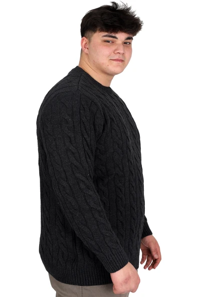 Mode XL Büyük Beden Erkek Kazak Bisiklet Yaka BRAIDED 24211 Antrasit - 2