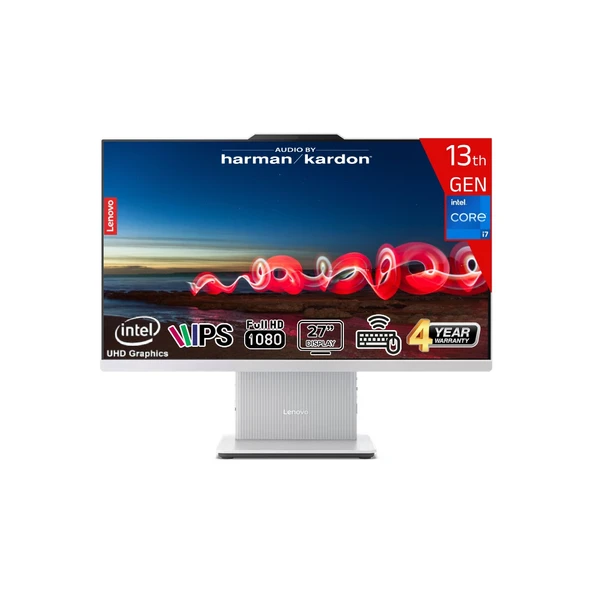 Ideacentre Aıo 27IRH9 Intel Core I7 13620H 24GB Ddr5 1tb SSD Intel UHD Graphics WIN11 Pro 27 IPS Fhd Kablosuz Klavye+Mouse F0HM0048TR-241W Beyaz All In One Bilgisayar ürün görseli