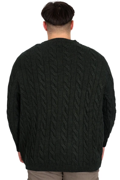 Mode XL Büyük Beden Erkek Kazak Bisiklet Yaka BRAIDED 24211 Haki - 4