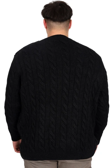 Mode XL Büyük Beden Erkek Kazak Bisiklet Yaka BRAIDED 24211 Siyah - 4