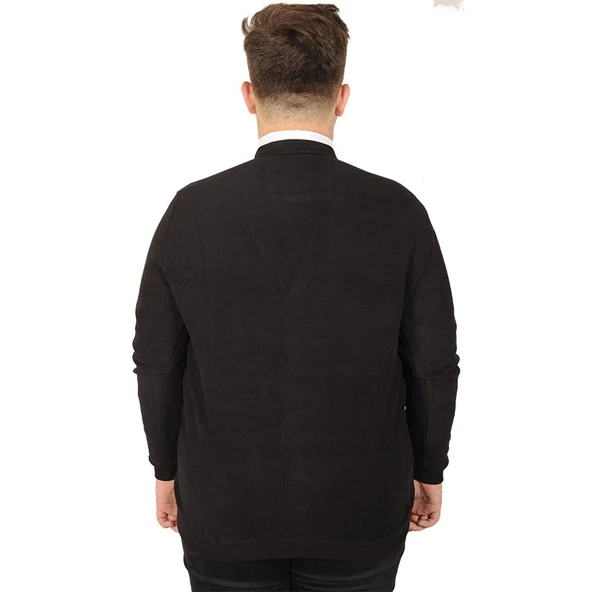 Mode XL Büyük Beden Erkek Hırka Vanize Selanik Düğmeli 20548 Siyah - 2