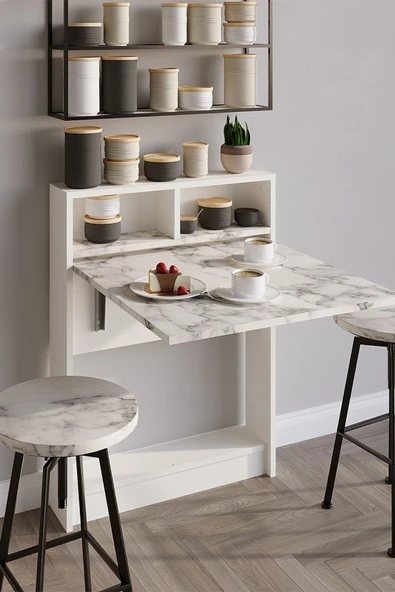 Decormet Bracked Çok Fonksiyonlu Masa Carrara Marble - Resim 4