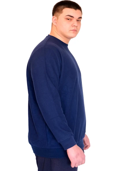 Mode XL Büyük Beden Erkek Bisiklet Yaka Sweatshirt Selanik U24441 İndigo - Resim 2