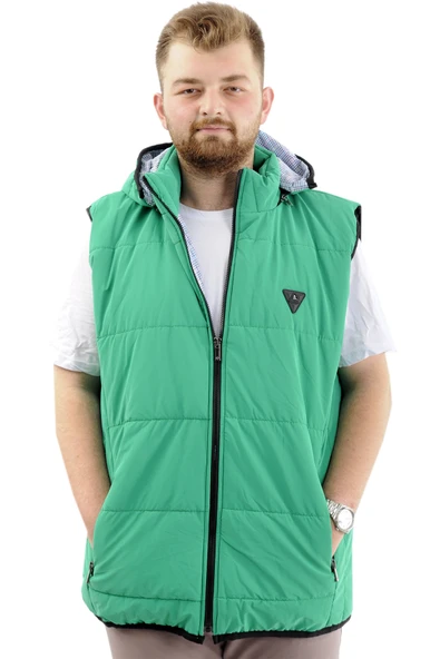 Mode XL Erkek Büyük Beden Şişme Yelek Cepli Çıkarılabilir Kapüşonlu U24703 Yeşil