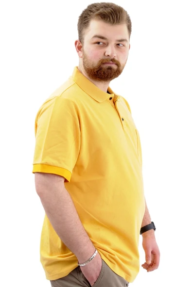 Mode XL T-Shirt Polo Yaka Cepli Klasik 20550 Hardal - Resim 6