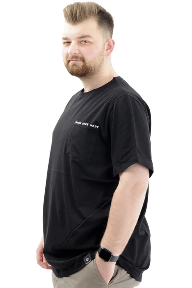 Mode XL Erkek Büyük Beden Pamuklu Baskılı Bisiklet Yaka Tişört CHANGE U24050 Siyah - Resim 2