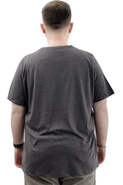 Mode XL Erkek Büyük Beden Pamuklu Baskılı Bisiklet Yaka Tişört CHANGE U24050 Antramelanj - Resim 4