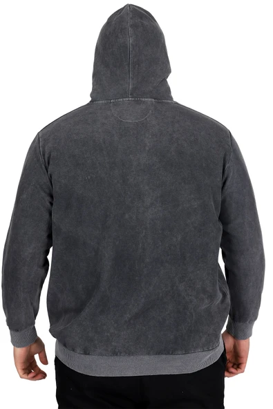 Mode XL Büyük Beden Erkek Kapüşonlu Sweatshirt Asit Yıkama Interlok U24167 Beyaz - Resim 4