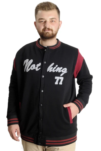 Mode XL Büyük Beden Erkek Kolej Mont Nothing 23630 Siyah - 1
